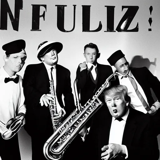 Image similar to donald trump in a jazz band, film noir