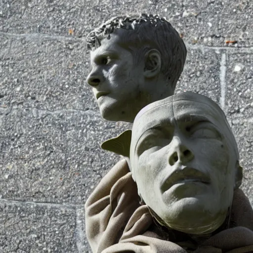 Prompt: statue of libertys head broken off