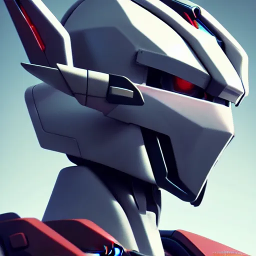 Prompt: gundam head, v - fin, octane render, soft light, mekka, behance, vector, highly detailed illustration, realistic, barbatos metal design, artstation. com, by greg rutkowski,