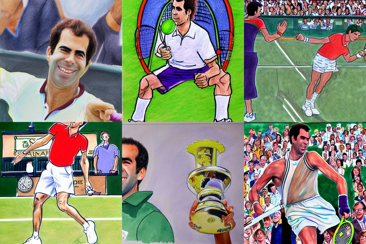 Prompt: a detailed colorful sketch of Pete Sampras winning Wimbledon