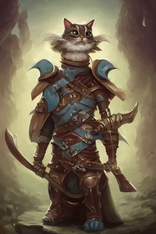 Image similar to cute little anthropomorphic cat knight wearing a cape and a crown, tiny, small, miniature cat , baby animal, short, pale blue armor, cute and adorable, pretty, beautiful, DnD character art portrait, matte fantasy painting, DeviantArt Artstation, by Jason Felix by Steve Argyle by Tyler Jacobson by Peter Mohrbacher, cinematic lighting