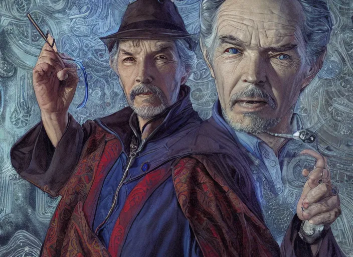 Prompt: a highly detailed geriatric portrait of stephen strange, james gurney, james jean