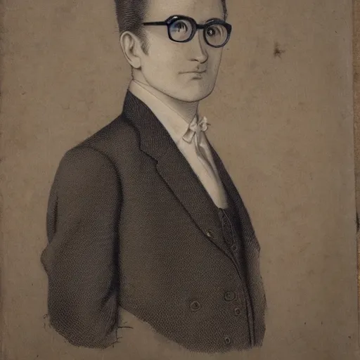 Prompt: male goat portrait, gentleman's, wearing a suit, with glasses,