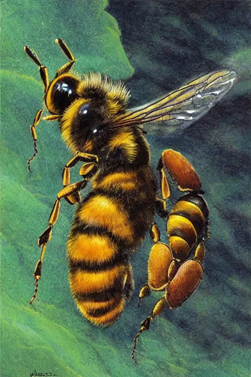 Image similar to artwork by john howe of a fungal killer bee