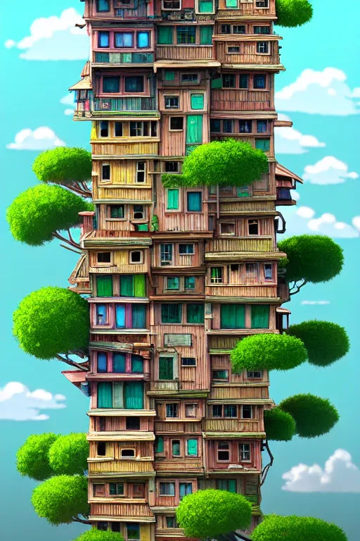 Image similar to stacked houses, solarpunk, studio ghibli, 4 k