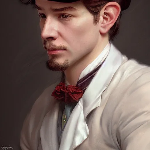 Image similar to Vintage portrait of a gentleman, highly detailed, digital painting, art by Stanley Lau and Artgerm and magali villeneuve and Alphonse Mucha, artstation, octane render, cgsociety