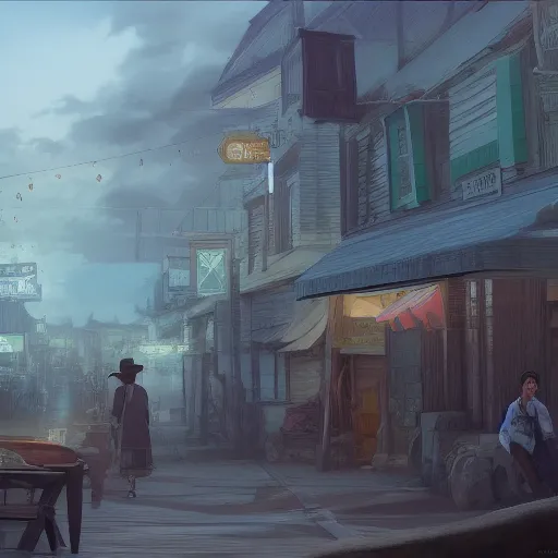 Image similar to a digital painting of an old western town, concept art by Makoto Shinkai, cg society contest winner, photorealism, 2d game art, concept art, matte painting