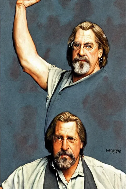 Image similar to The Dude from the movie The big Lebowski painted by Norman Rockwell