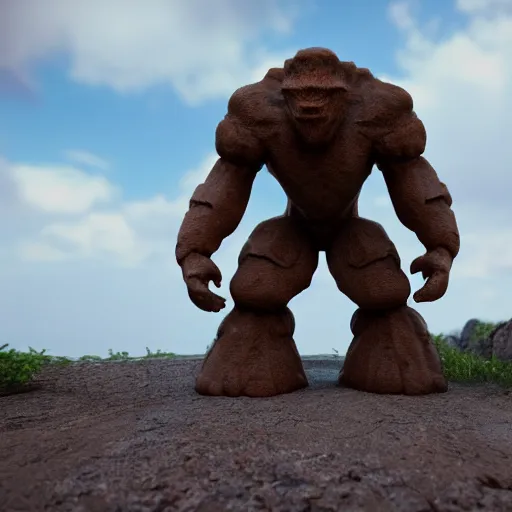 Prompt: a brown rock golem, unreal engine, path tracing