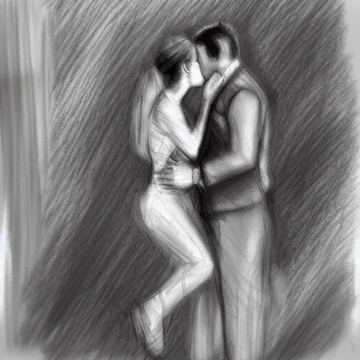 Prompt: a sketch drawing, last kiss at the airport, trending on artstation