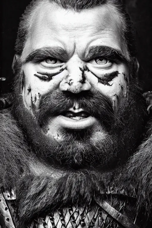 Prompt: head and shoulders portrait in a tavern of a dwarf adventurer, jovial, scarred lip, grandfatherly, leather armor, male, high fantasy, d & d, face details, extremely detailed, esquire magazine photo