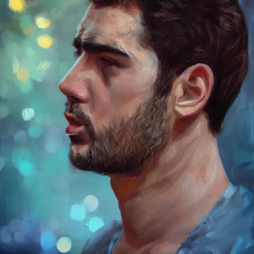 Prompt: photorealistic portrait of gerald darmanin gerald darmanin gerald darmanin gerald darmanin as a sad pathetic alpha male, immature, fantasy, ugly, depth of field, bokeh, soft focus, detailed, soft glow, caravagio, high contreast, art by artgerm