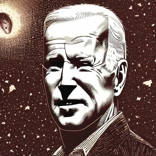 Prompt: Woodcut portrait of joe biden by falling into the stars greg rutkowski, 4k, intricate details