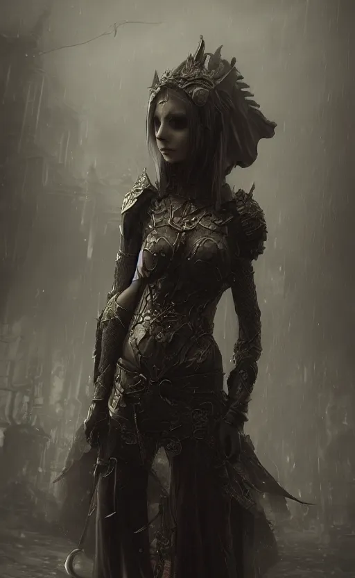 Prompt: alchemy imperial princess knight gothic girl, gloomy and foggy atmosphere, octane render, rembrandt, cgsociety, artstation trending, horror scene, highly detailded