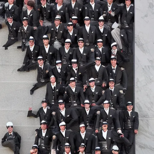 Prompt: an army of tom hanks clones climbing the walls of the capitol