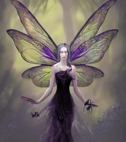 Image similar to gothic fairy with dragonfly wings, digital painting, liminal eerie midnight backlit, a picture taken by Michael Komarck