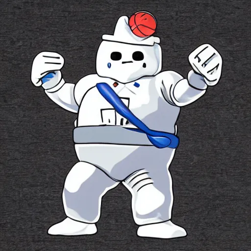 Image similar to stay puft marshmallow man playing basketball