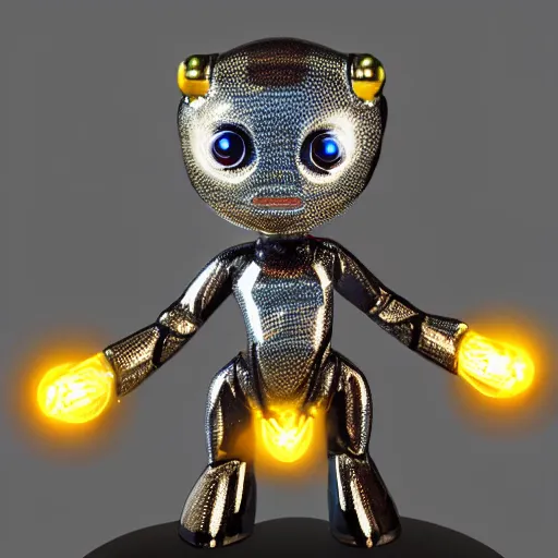 Image similar to a highly detailed vinyl figure with lighting bolts coming out of its eyes, electric eyes, sparking eyes, realistic lighting, realistic reflections