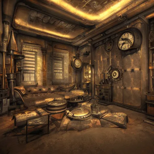 Image similar to steampunk room from year 2 4 5 5 octane render