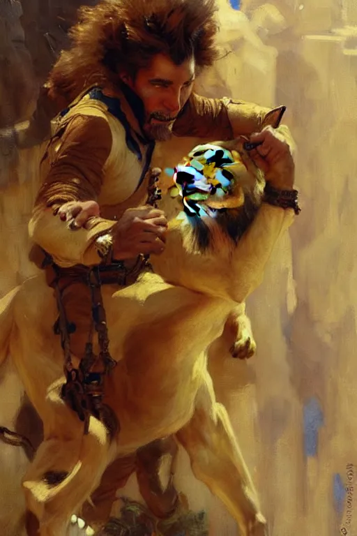 Image similar to lion tamer, highly detailed painting by gaston bussiere, craig mullins, j. c. leyendecker 8 k