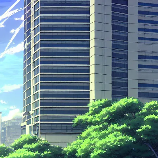 Image similar to a technical building,by Makoto Shinkai