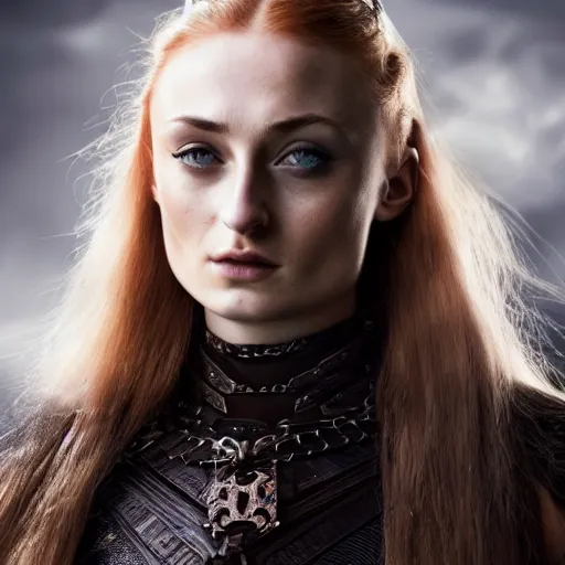 Image similar to sophie turner as a necromancer, dnd, extreme detail, gorgeous, portrait, beautiful, sharp focus, 4 k