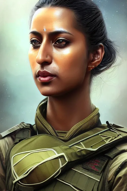 Prompt: epic professional digital art of gorgeous east indian female starship military officer, by leesha hannigan, iris van herpen, artstation, cgsociety, wlop, epic, much wow, much detail, gorgeous, detailed, masterpiece