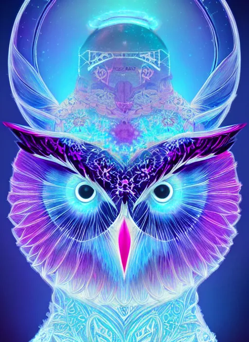 Image similar to symmetry!! product render poster vivid colors divine proportion owl, ice and snow, glowing fog intricate, elegant, highly detailed, digital painting, artstation, concept art, smooth, sharp focus, illustration,