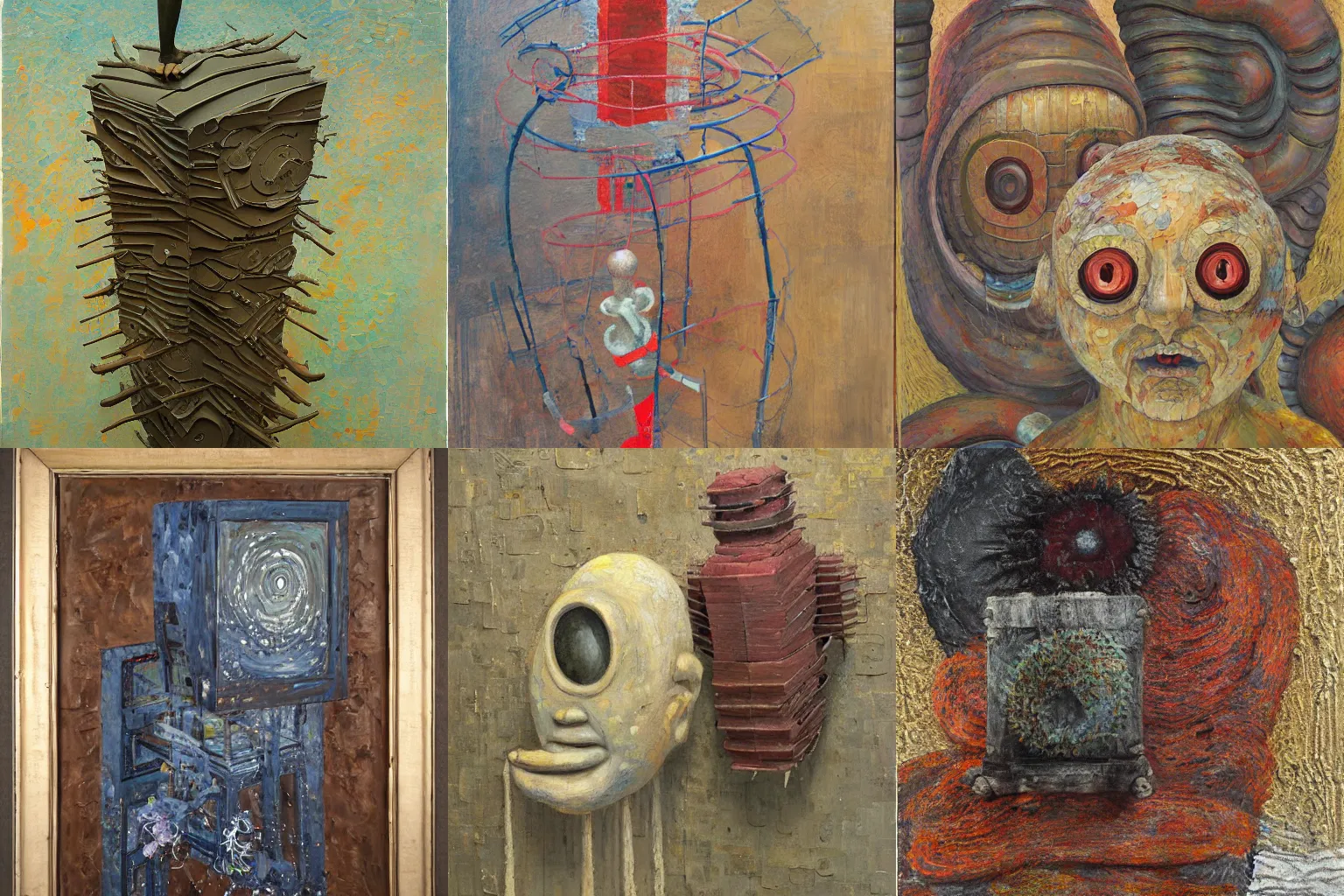 Prompt: a detailed, impasto painting by shaun tan and louise bourgeois of an abstract forgotten sculpture by ivan seal and the caretaker, voidpunk