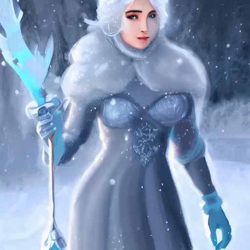 Image similar to auril, goddess of winter, lady made of ice wielding a warhammer made of ice, digital art, trending on artstation, portrait