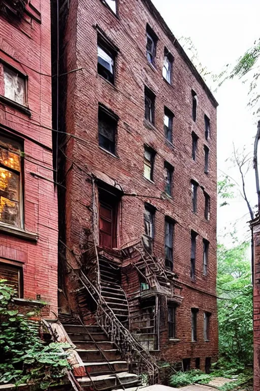 Prompt: (((((a ramshackle manhattan brick brownstone deep in the forest))))) by Phuoc Quan!!!!!!!!!!!!!!!!!!!!!!!!!!!