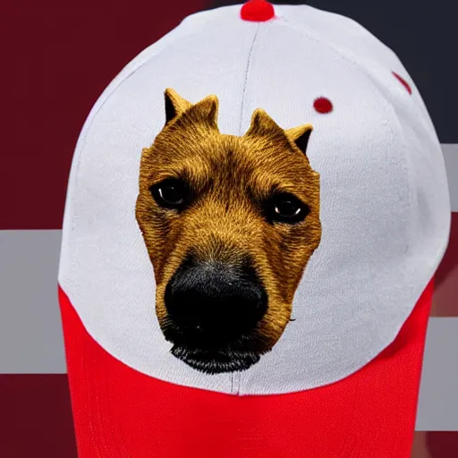 Image similar to doge wearing a make america great again cap, realistic, super detailed, wide shot, 8 k,