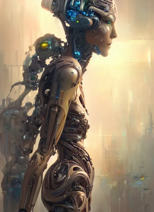 Prompt: a beautifull futuristic biomechanical humanoid woman with pretty face in intricate detailed color smashing fluid oilpaint, futuristic digital painting, cyberpunk, 8 k, hyper detailed, octane render, concept art, by peter mohrbacher, by wlop, by ruan jia,
