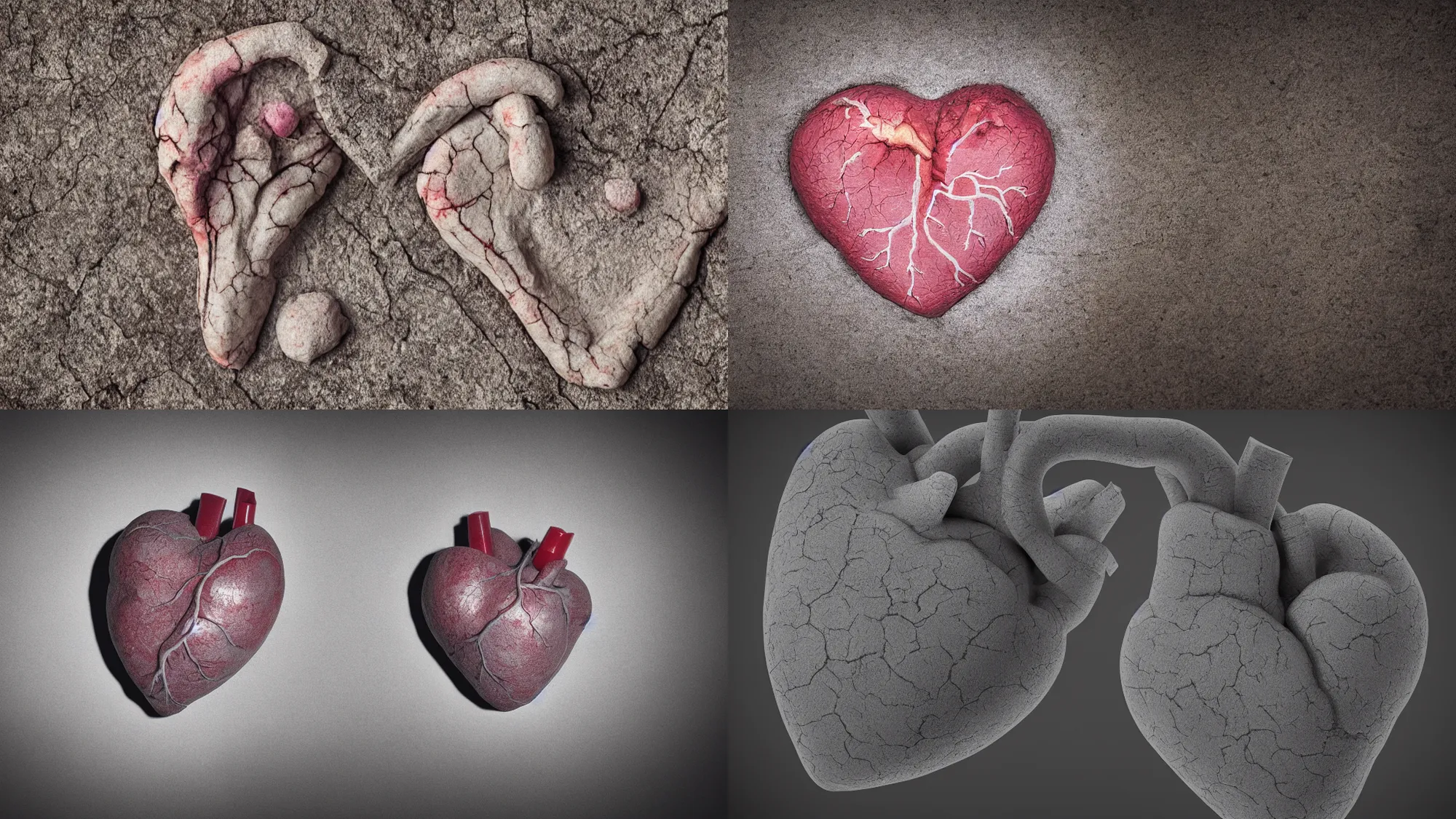 Prompt: heart of stone, anatomically correct, scientific photography, realistic, octane, 8 k, hi quality, tilt shift, macro