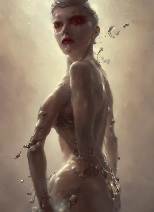 Image similar to a woman with pearls in eye sockets and glistering skin, greg rutkowski, raymond swanland, fantasy art, detailed painting, artstation