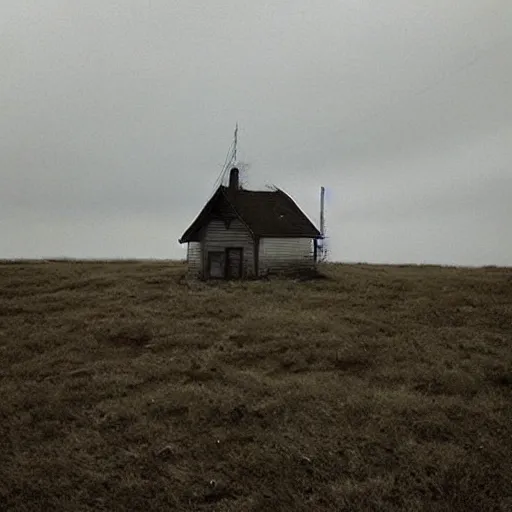 Image similar to A lone house in the middle of nowhere, top post of all time on /r/Creepy subreddit