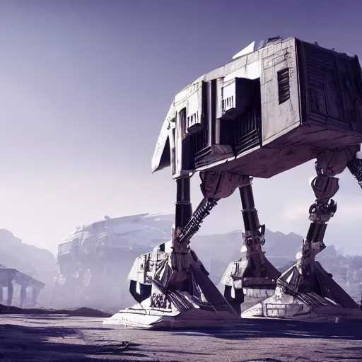 Image similar to a hyperrealistic octane render of a star wars at - at by auguste rodin, unreal engine, 8 k, dramatic lighting, volumetric lighting, hyper detailed, photorealistic