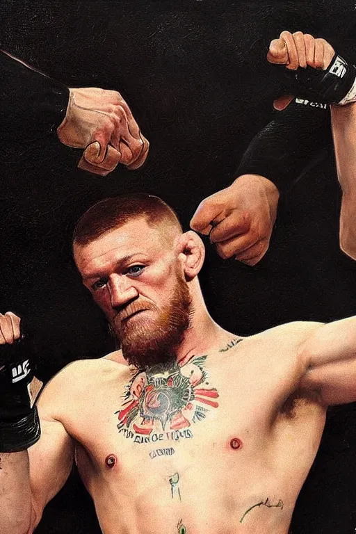 Prompt: connor mcgregor by caravaggio, mma fighter glamour shot