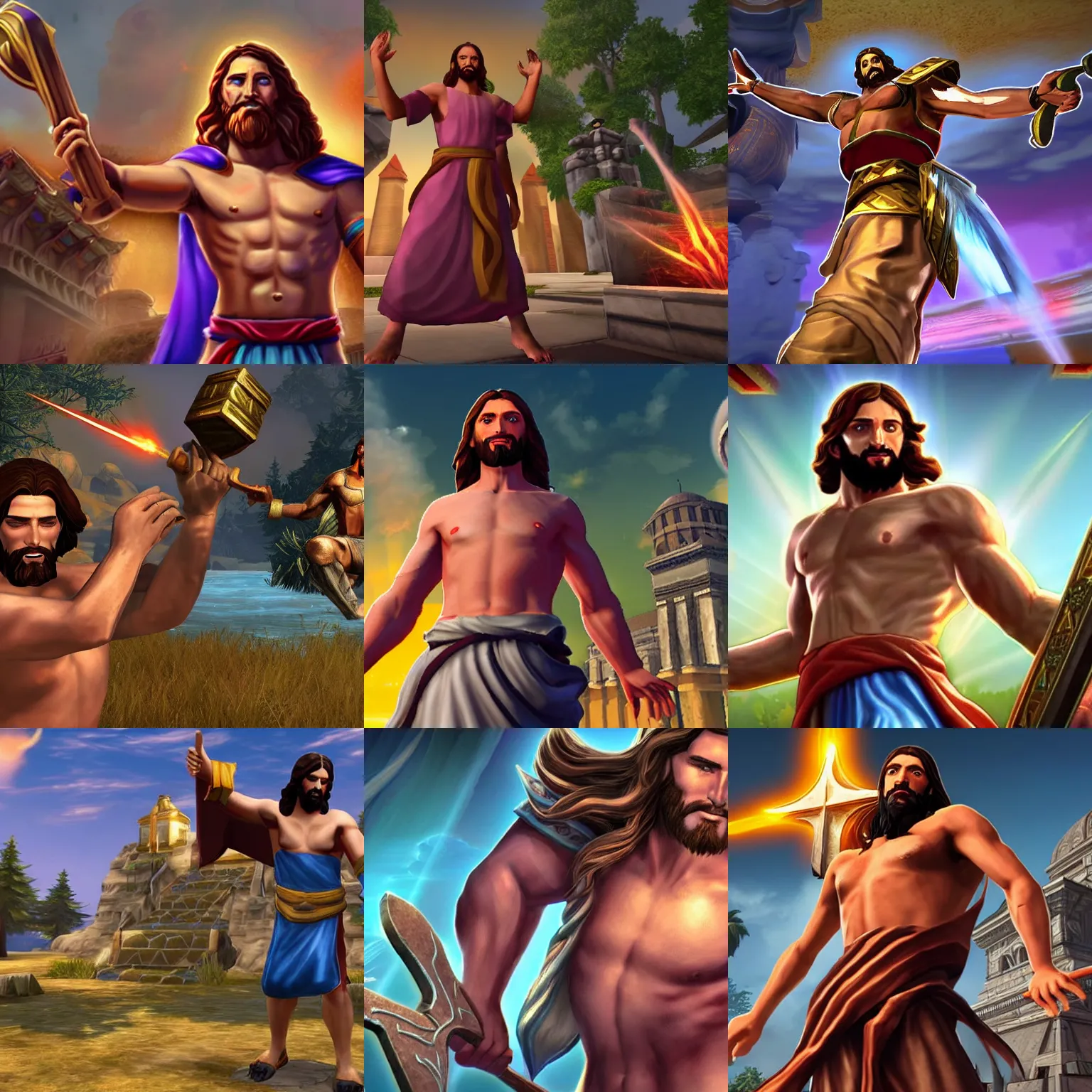 Jesus as a god in the video game Smite | Stable Diffusion