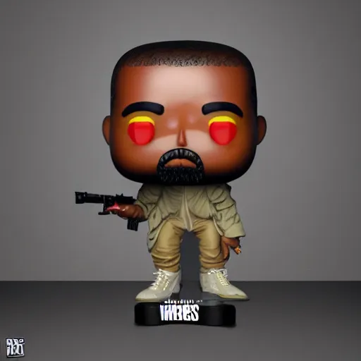 Image similar to kanye west [ holding a grimes funko pop ]!!, trending on artstation, 4 k photorealism, 4 k quality