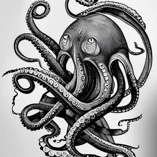 Image similar to a octopus eating a boat, tattoo art, tattoo design