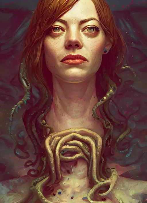 Prompt: lovecraft lovecraftian portrait of emma stone, cthulhu, hyper detailed, digital art, trending in artstation, cinematic lighting, studio quality, smooth render, unreal engine 5 rendered, octane rendered, art style by klimt and nixeu and ian sprigger and wlop and krenz cushart.