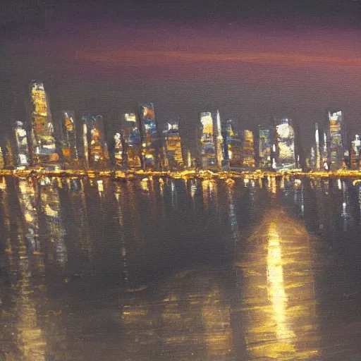 Image similar to painting of the cityscape at night