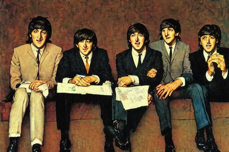 Image similar to painting of The Beatles, by Norman Rockwell