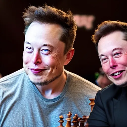 Image similar to elon musk playing chess with mickey mouse