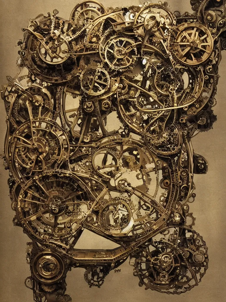 Prompt: a complex steampunk device, victorian art nouveau mechanics,