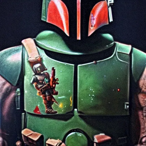 Prompt: ultra realistic tattoo of boba fett, art by frank frazetta, 4 k, ultra realistic, highly detailed, epic lighting