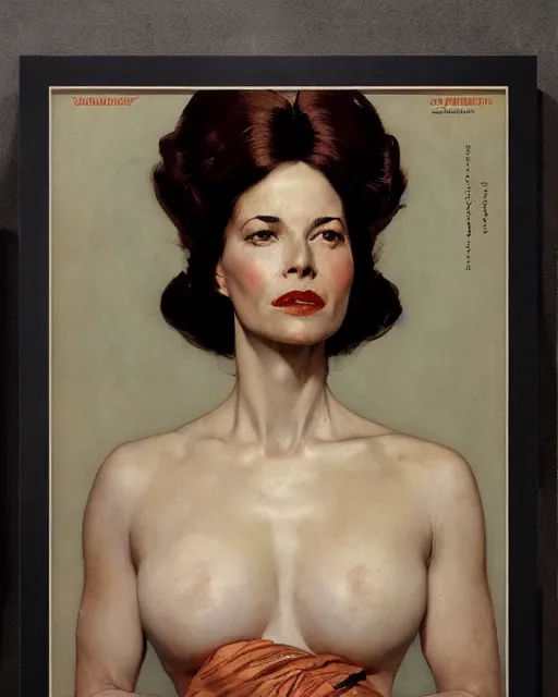 Image similar to head portrait of elegant striking mature space woman, empress, by norman rockwell, roberto ferri, daniel gerhartz, edd cartier, jack kirby, howard v brown, ruan jia, tom lovell, frank r paul, dean cornwell, astounding stories, amazing, fantasy, other worlds