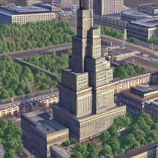 Prompt: moscow state university main building, aerial photography, 4 k, highly detailed photo by katsushika hokusai, musem exposition, unreal engine
