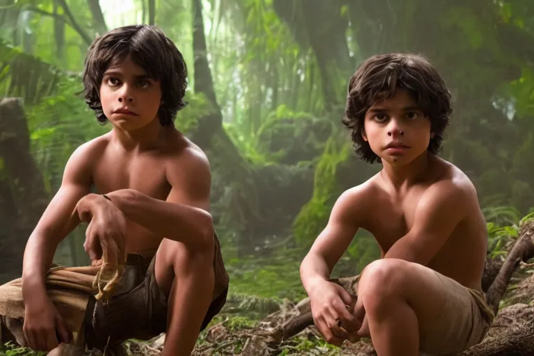 Image similar to young jake t. austin plays mowgli in the live action adaptation of the jungle book, 3 5 mm photography, highly detailed, cinematic lighting, 4 k